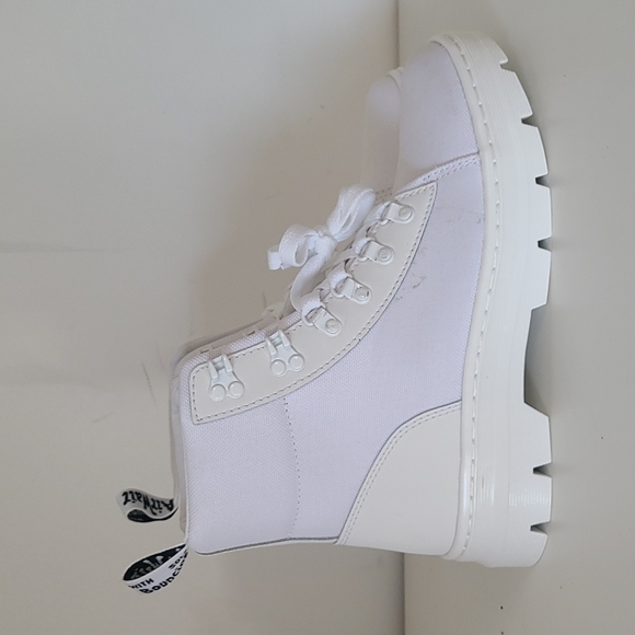 Dr. Martens Shoes - Dr. Martens White Canva Moto Boots